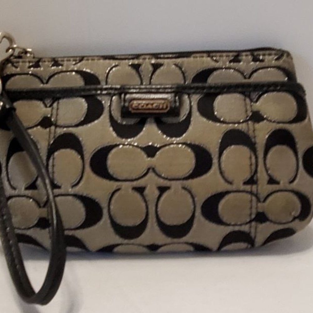 Coach Metallic Silver C Signature Jacquard Large Wristlet